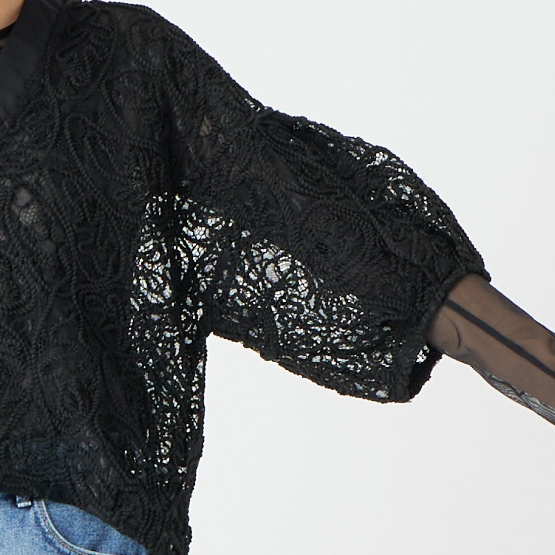 Jf Ready Made [ジェイエフレディメイド] コード刺繍ブルゾン [293-33242] ﾌﾞﾗｯｸ &&モデル身長：162cm 着用サイズ：F&&