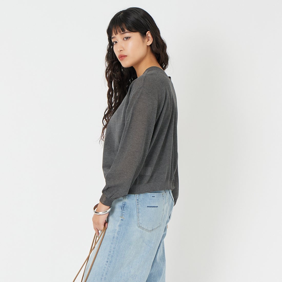 Jf Ready Made [ジェイエフレディメイド] ファインUV 2WAYジップカーディガン [3126223] ﾁｬｺｰﾙ &&モデル身長：162cm 着用サイズ：F&&