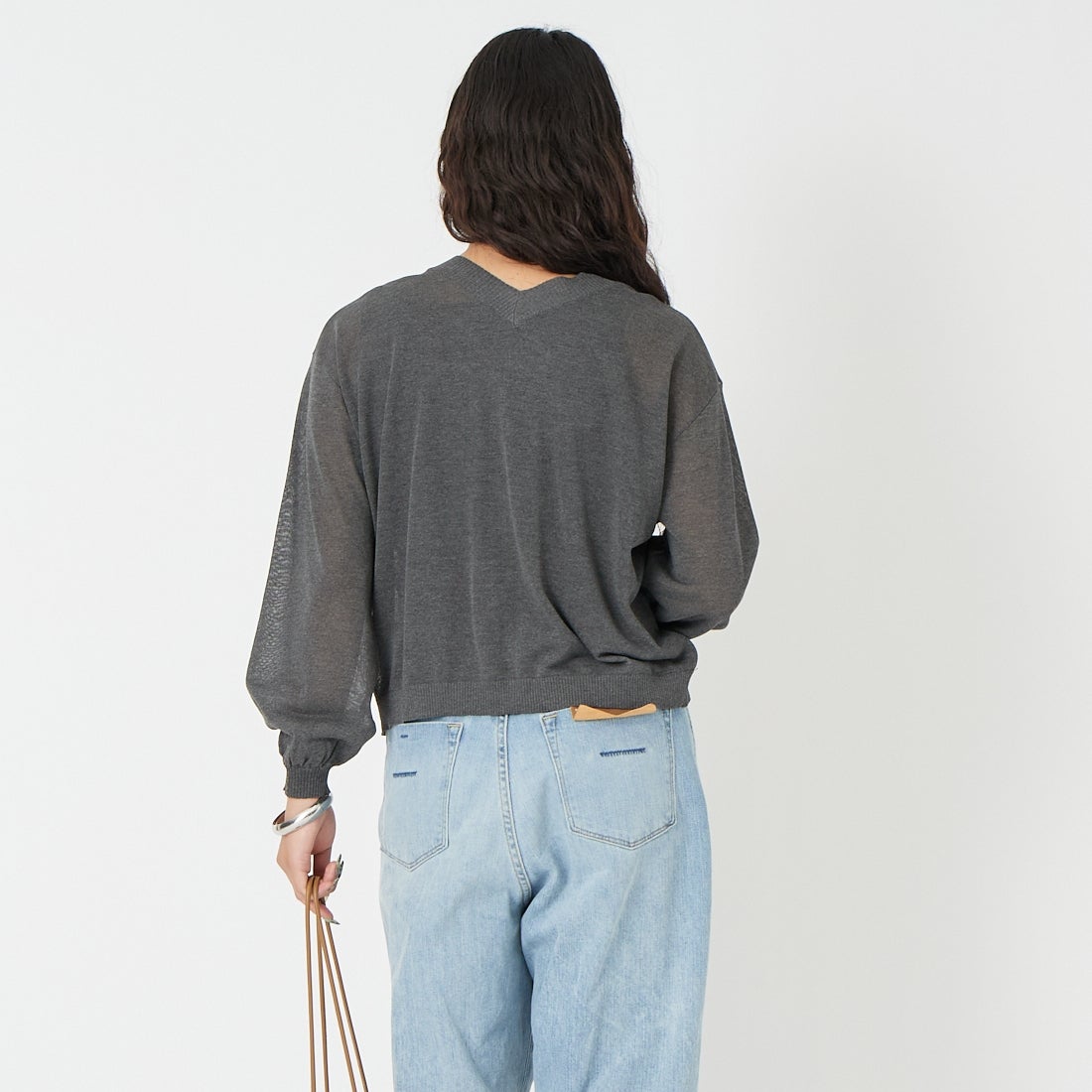 Jf Ready Made [ジェイエフレディメイド] ファインUV 2WAYジップカーディガン [3126223] ﾁｬｺｰﾙ &&モデル身長：162cm 着用サイズ：F&&