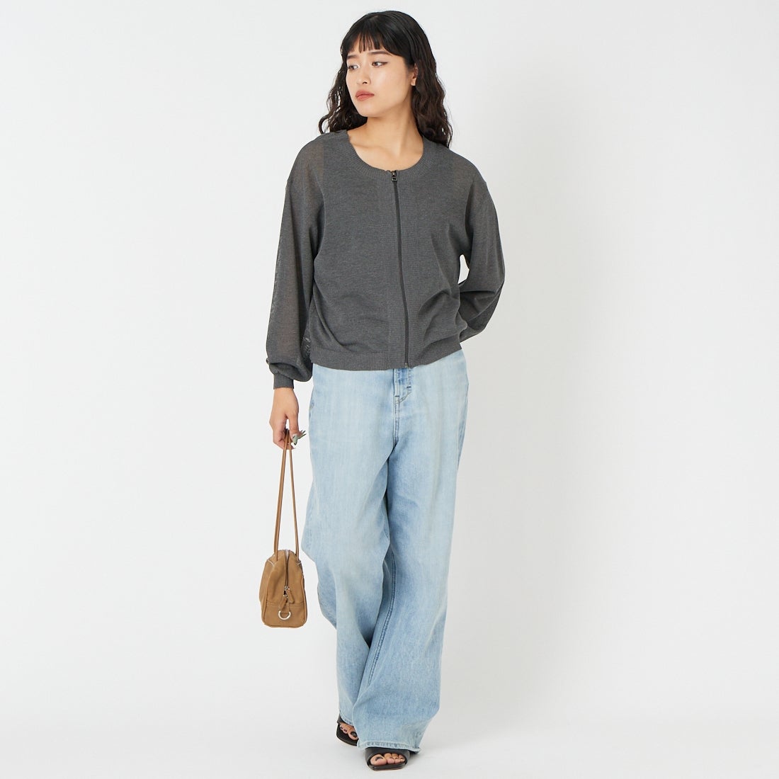 Jf Ready Made [ジェイエフレディメイド] ファインUV 2WAYジップカーディガン [3126223] ﾁｬｺｰﾙ