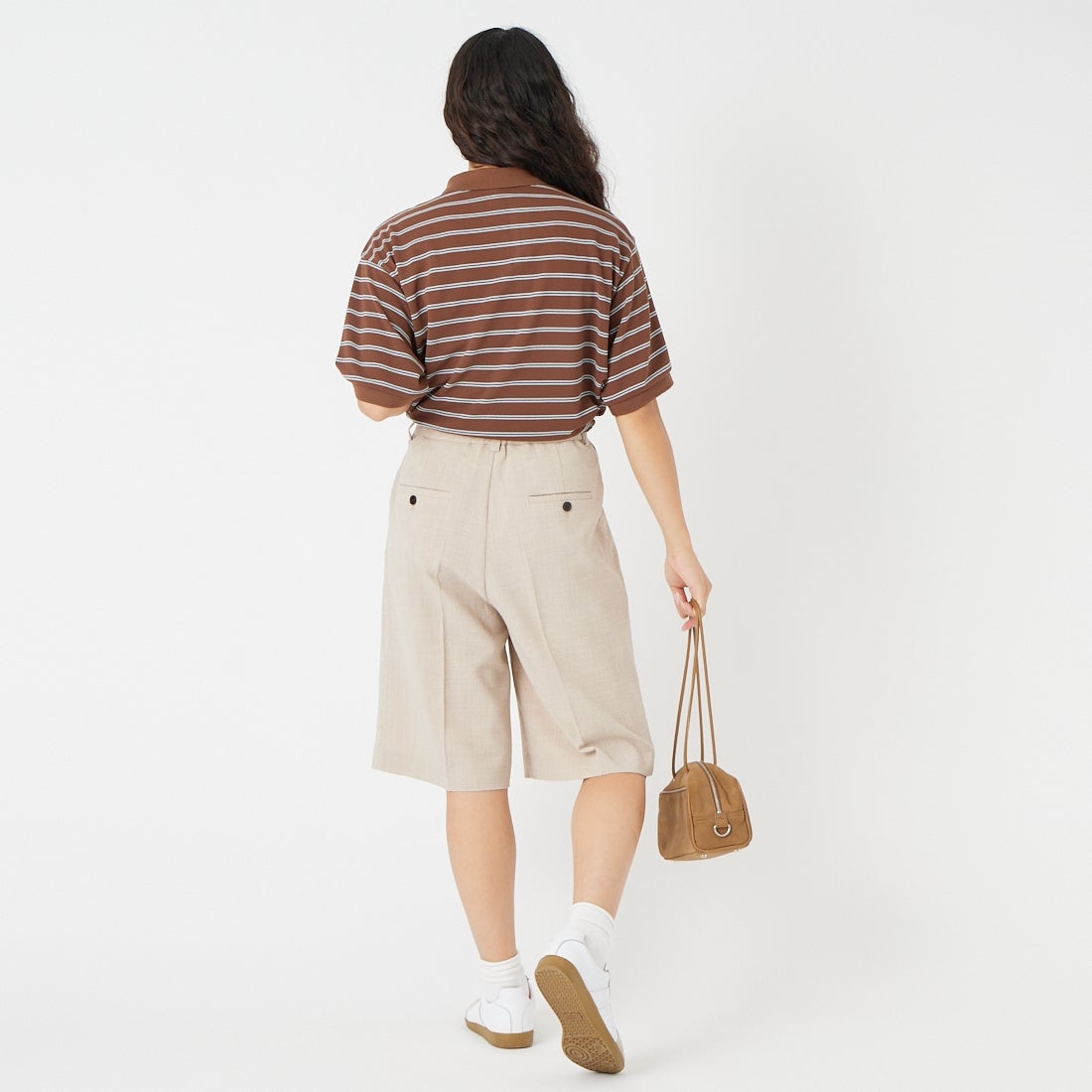 USINE [ユジーヌ] リネンライク2タックバミューダパンツ [21267060] 033 ﾍﾞｰｼﾞｭ &&モデル身長：162cm 着用サイズ：36&&