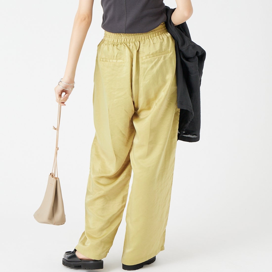 Jeans Factory Clothes [ジーンズファクトリークローズ] イージーワイドサテンパンツ [IN22-PT-6] 7 ﾗｲﾑ &&モデル身長：162cm 着用サイズ：38&&