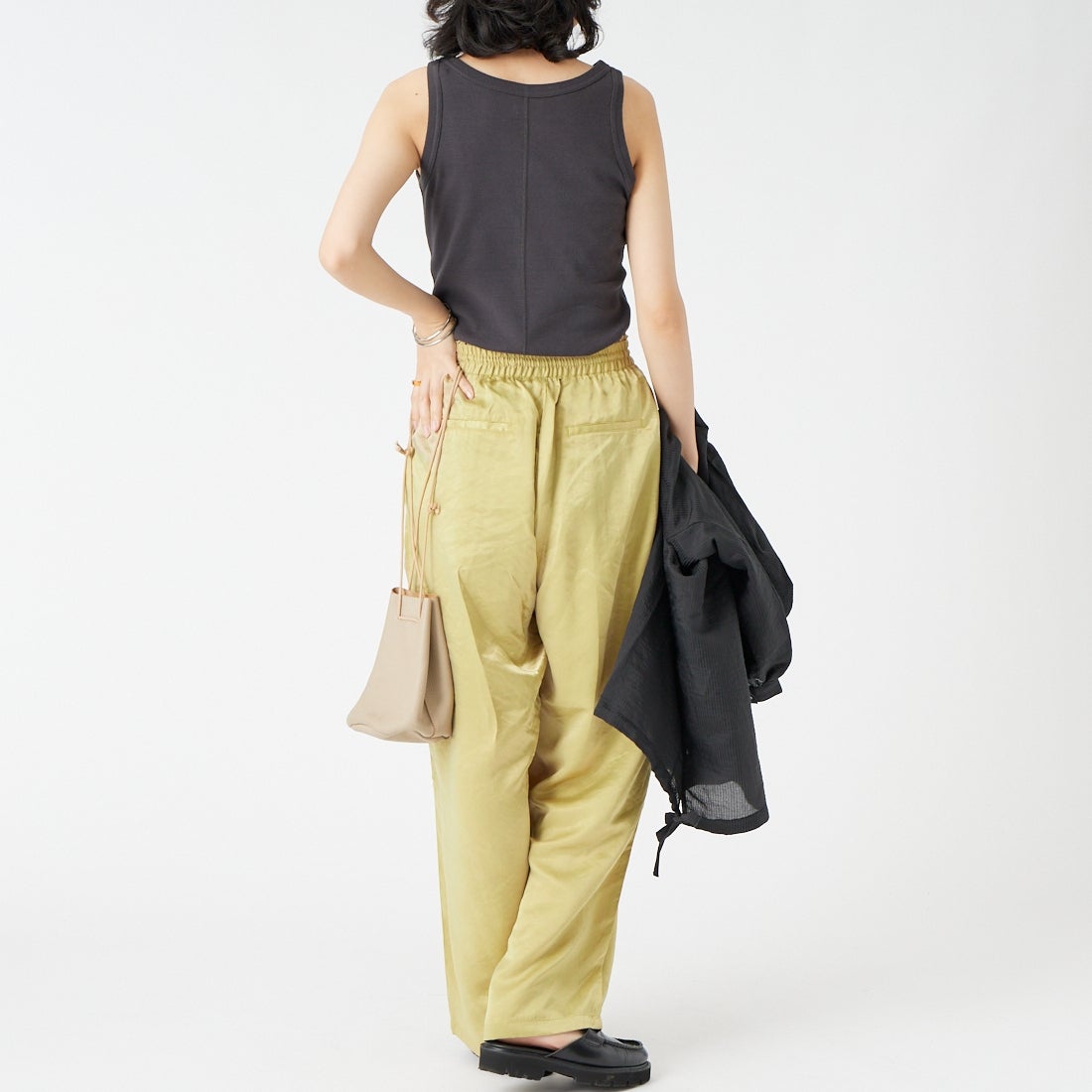 Jeans Factory Clothes [ジーンズファクトリークローズ] イージーワイドサテンパンツ [IN22-PT-6] 7 ﾗｲﾑ &&モデル身長：162cm 着用サイズ：38&&