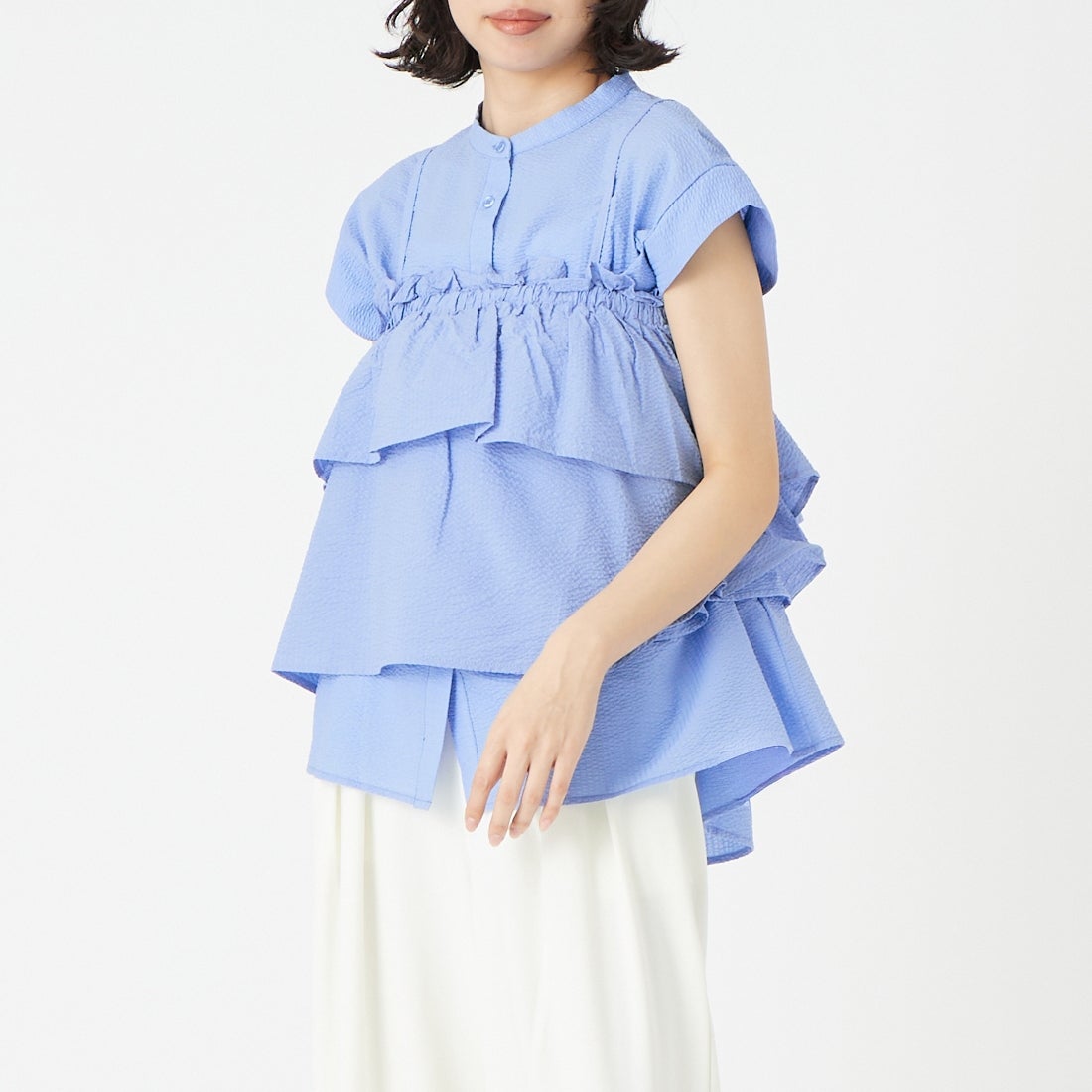 Jeans Factory Clothes [ジーンズファクトリークローズ] シアーサッカーフリルビスチェ [8065051-00] 81 ｻｯｸｽ &&モデル身長：162cm 着用サイズ：F&&