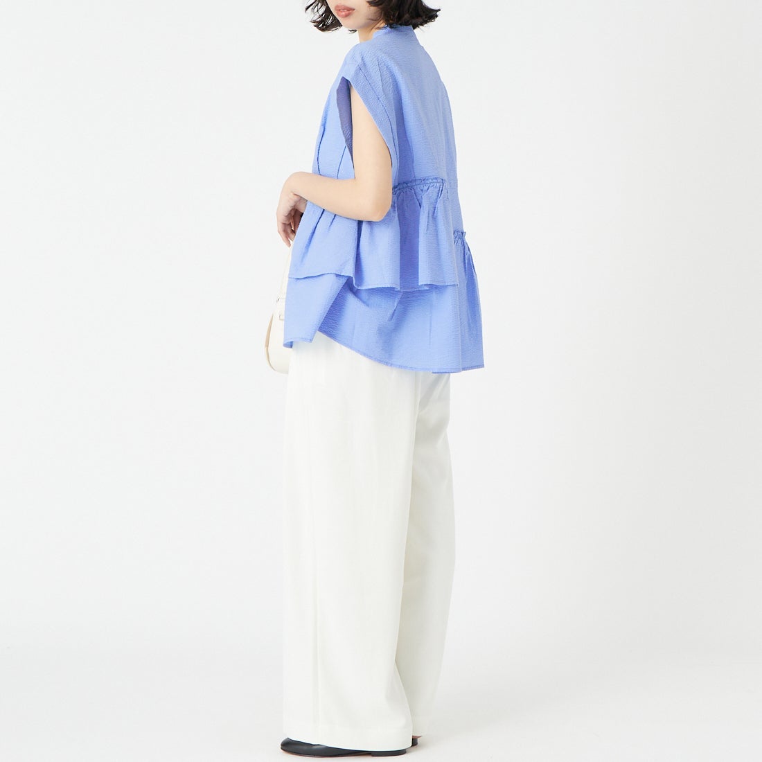 Jeans Factory Clothes [ジーンズファクトリークローズ] シアーサッカーフリルブラウス [8065050-01] 81 ｻｯｸｽ &&モデル身長：162cm 着用サイズ：F&&