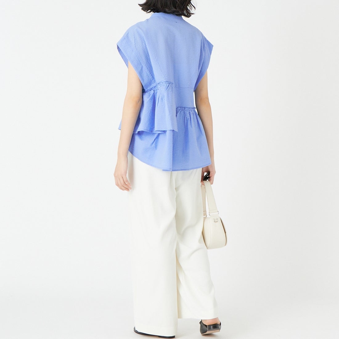 Jeans Factory Clothes [ジーンズファクトリークローズ] シアーサッカーフリルブラウス [8065050-01] 81 ｻｯｸｽ &&モデル身長：162cm 着用サイズ：F&&