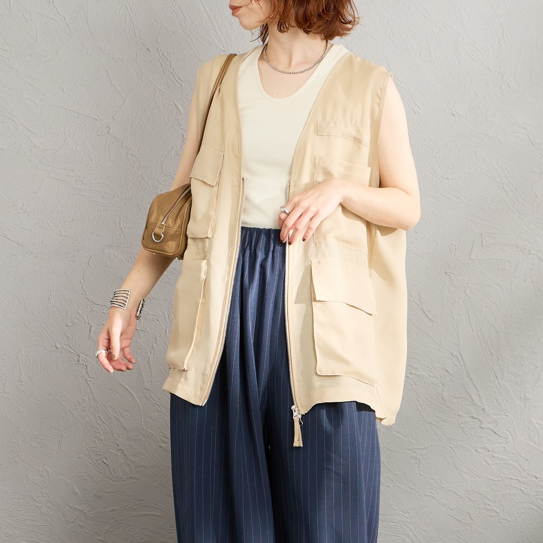 Maison de L'allure [メゾン ドゥ ラリュール] シアーハンティングジャケット [M26312010] 22 BEIGE &&モデル身長：158cm 着用サイズ：F&&