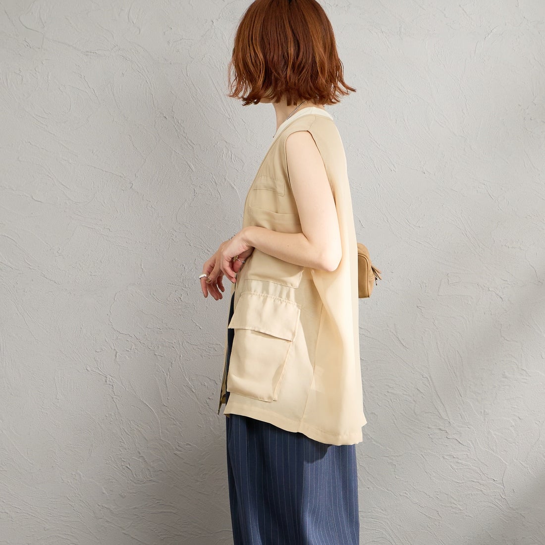 Maison de L'allure [メゾン ドゥ ラリュール] シアーハンティングジャケット [M26312010] 22 BEIGE &&モデル身長：158cm 着用サイズ：F&&