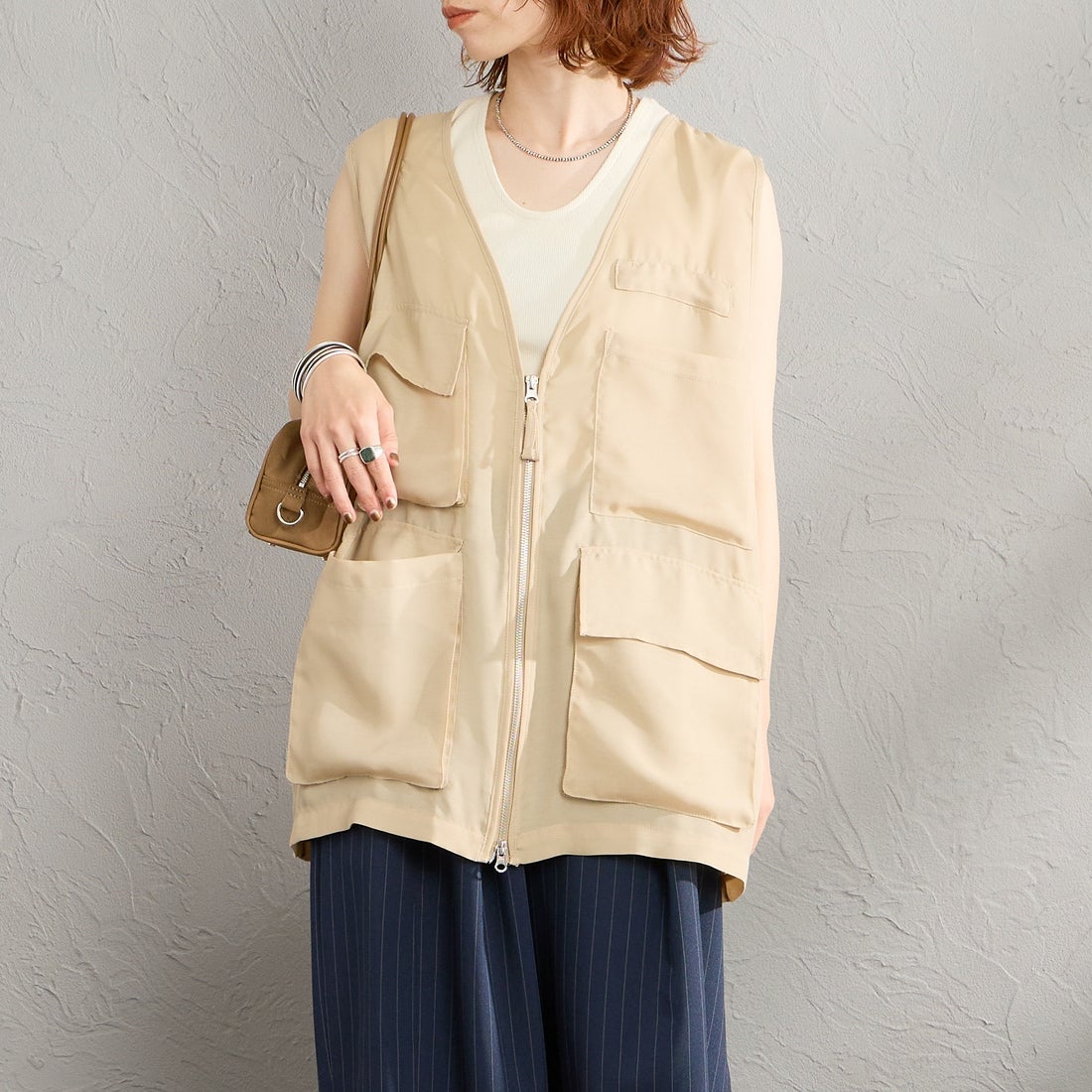 Maison de L'allure [メゾン ドゥ ラリュール] シアーハンティングジャケット [M26312010] 22 BEIGE &&モデル身長：158cm 着用サイズ：F&&