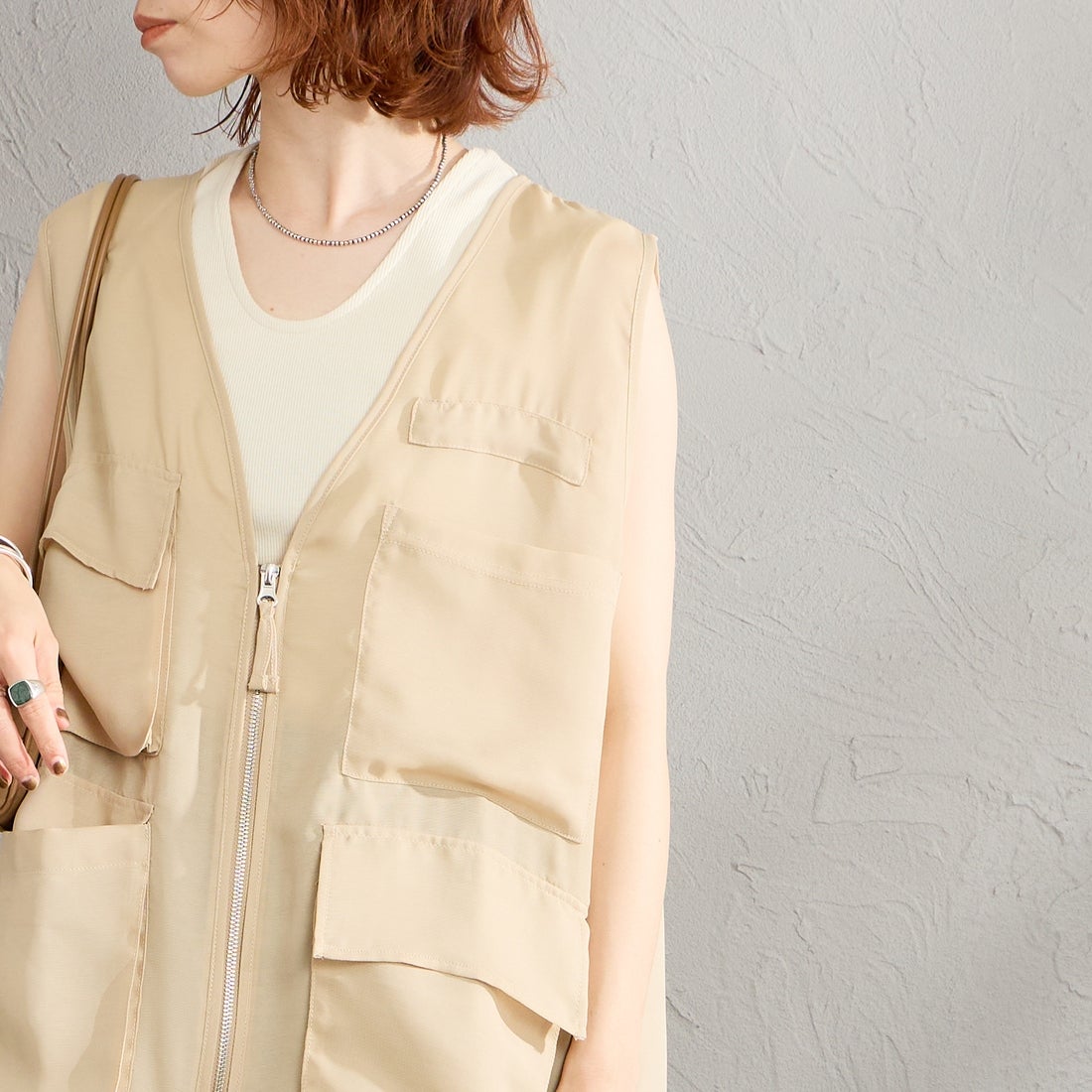 Maison de L'allure [メゾン ドゥ ラリュール] シアーハンティングジャケット [M26312010] 22 BEIGE &&モデル身長：158cm 着用サイズ：F&&