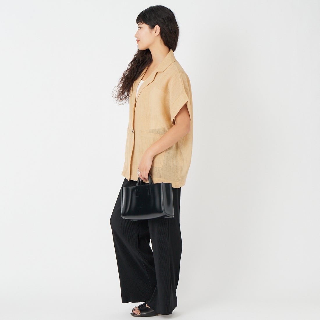 Maison de L'allure [メゾン ドゥ ラリュール] リネンライク ハーフスリーブシアージャケット [M26312017] 22 BEIGE