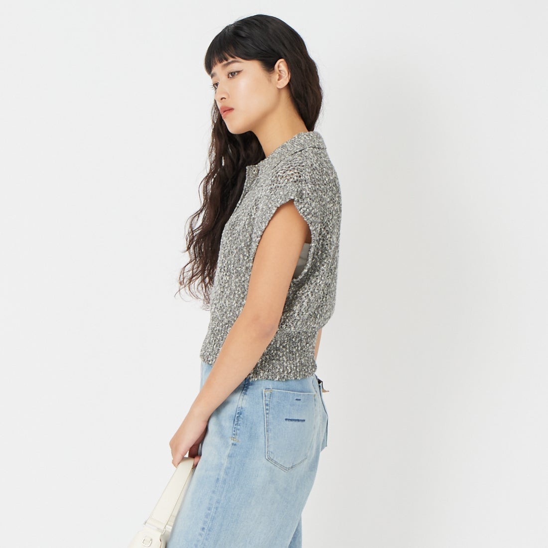 Maison de L'allure [メゾン ドゥ ラリュール] メッシュポロニット [M26311001] 09 BLACK &&モデル身長：162cm 着用サイズ：F&&