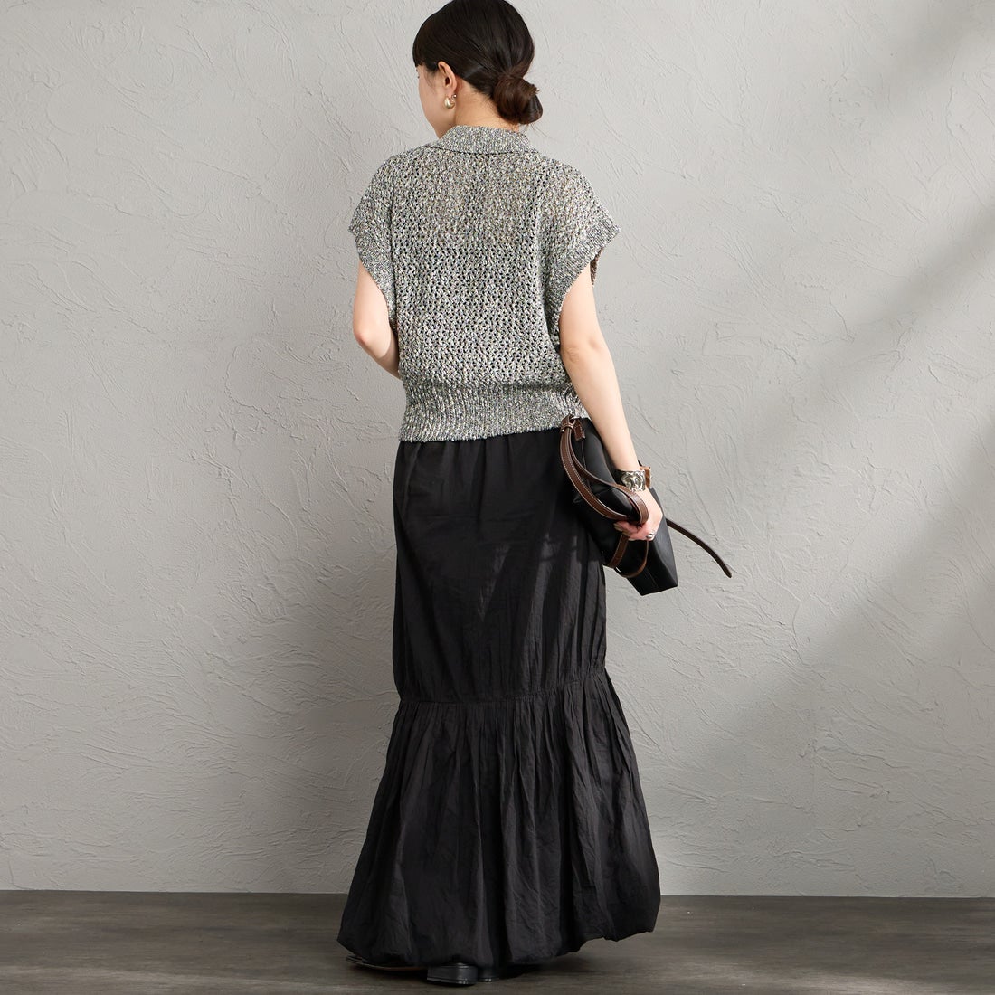 Maison de L'allure [メゾン ドゥ ラリュール] メッシュポロニット [M26311001] 09 BLACK &&モデル身長：150cm 着用サイズ：F&&