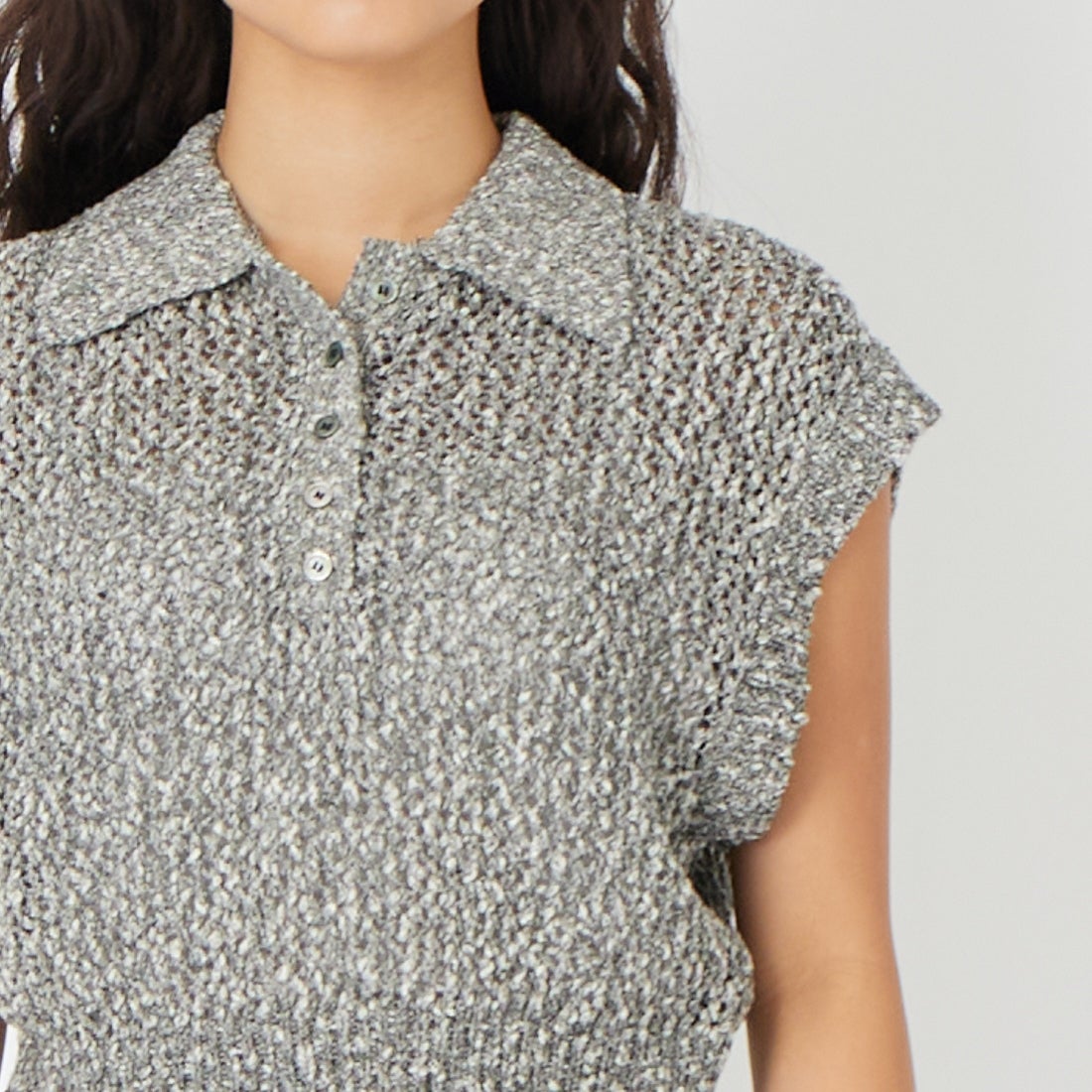 Maison de L'allure [メゾン ドゥ ラリュール] メッシュポロニット [M26311001] 09 BLACK &&モデル身長：162cm 着用サイズ：F&&