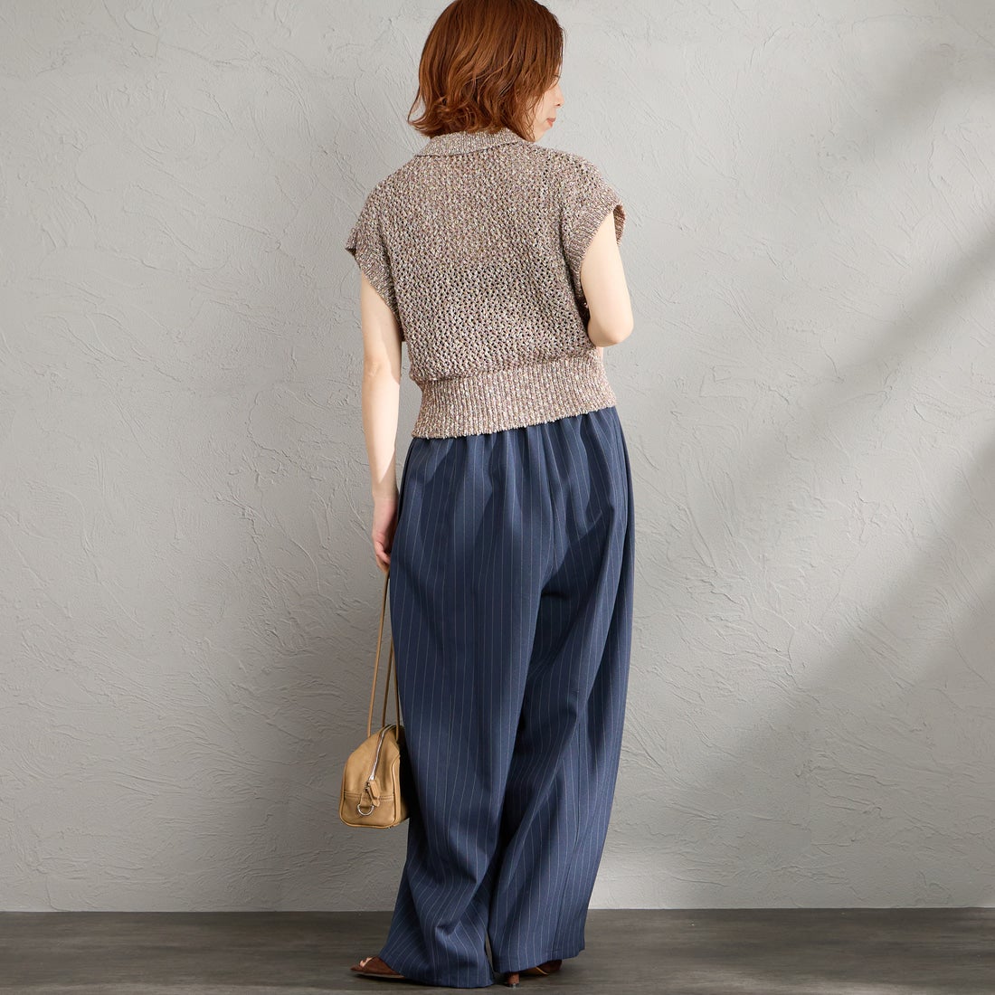 Maison de L'allure [メゾン ドゥ ラリュール] メッシュポロニット [M26311001] 28 BROWN &&モデル身長：158cm 着用サイズ：F&&