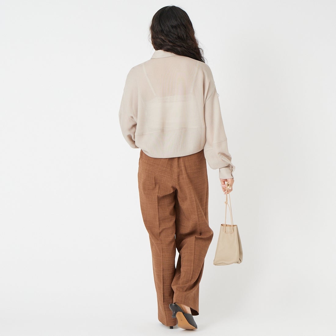 USINE [ユジーヌ] リネンライク2タックワイドパンツ [21267059] 037 ﾌﾞﾗｳﾝ &&モデル身長：162cm 着用サイズ：34&&