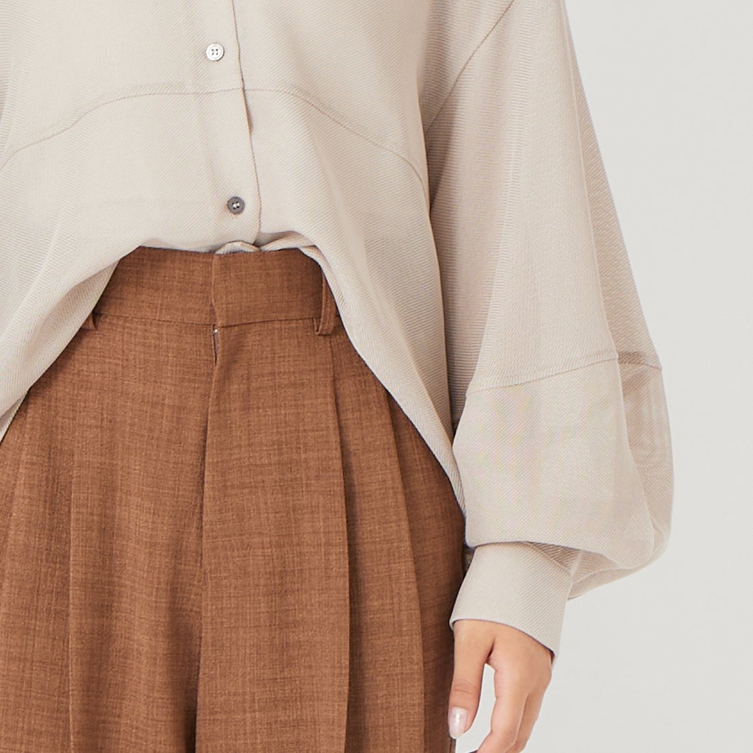 USINE [ユジーヌ] リネンライク2タックワイドパンツ [21267059] 037 ﾌﾞﾗｳﾝ &&モデル身長：162cm 着用サイズ：34&&