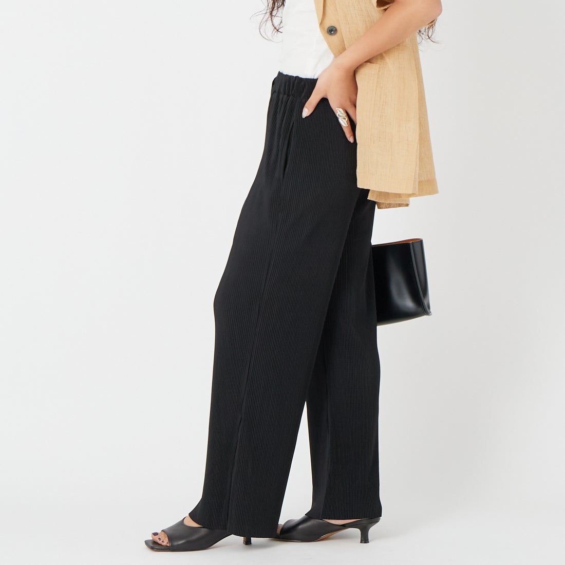 USINE [ユジーヌ] プリーツフレアパンツ [IN27-PT-6] BLACK
