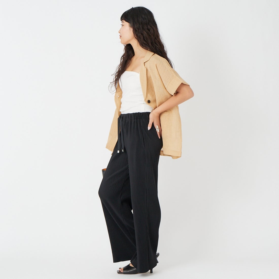 USINE [ユジーヌ] プリーツフレアパンツ [IN27-PT-6] BLACK