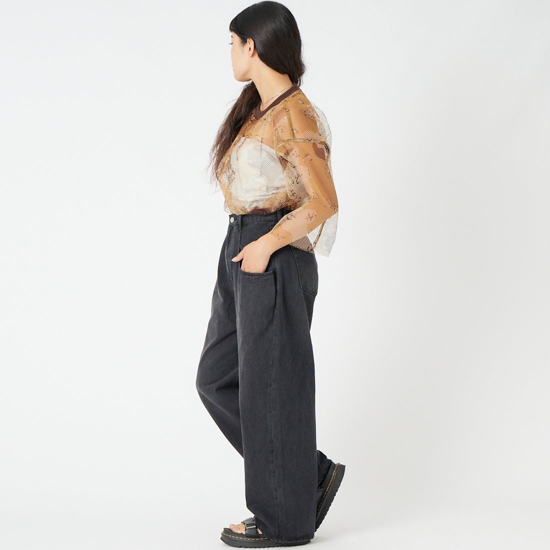 Noir Fabrik [ヌワールファブリック] ビッグポケットバギーパンツ [NF-262-029] USED BLK &&モデル身長：162cm 着用サイズ：WS&&