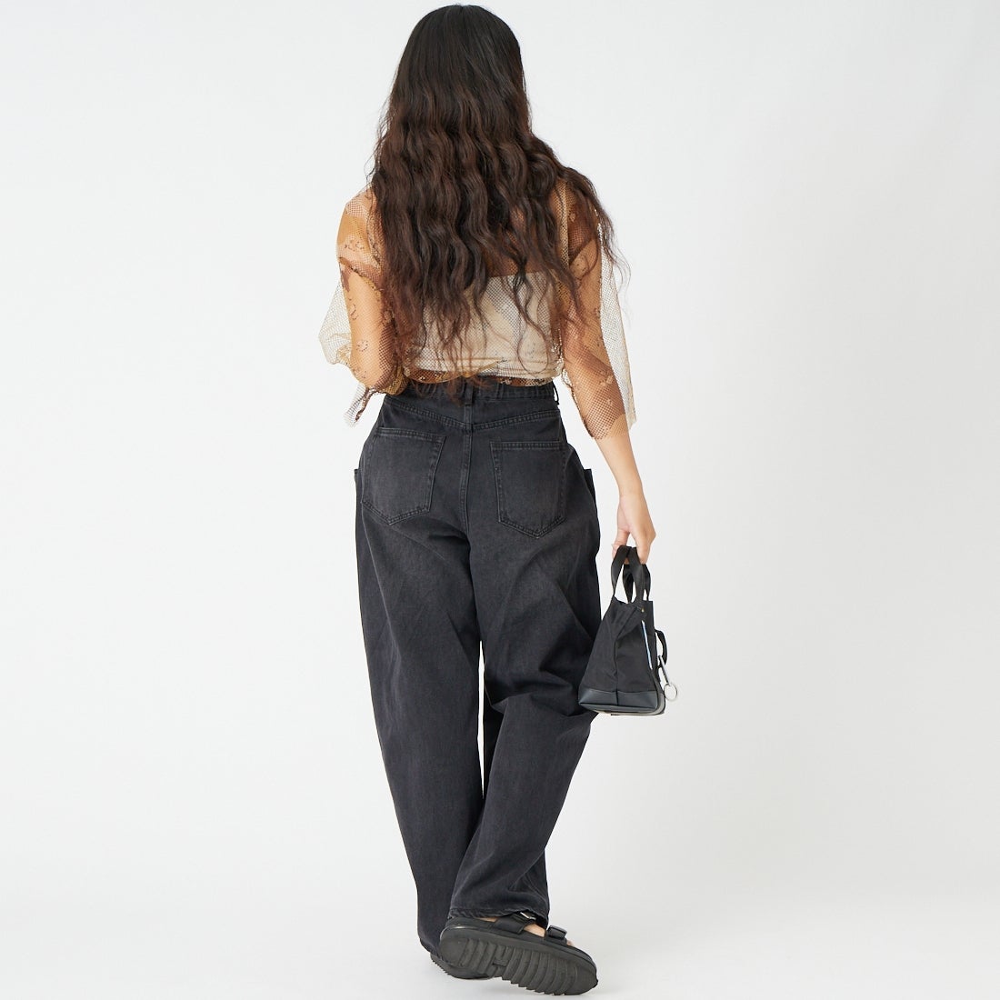 Noir Fabrik [ヌワールファブリック] ビッグポケットバギーパンツ [NF-262-029] USED BLK &&モデル身長：162cm 着用サイズ：WS&&