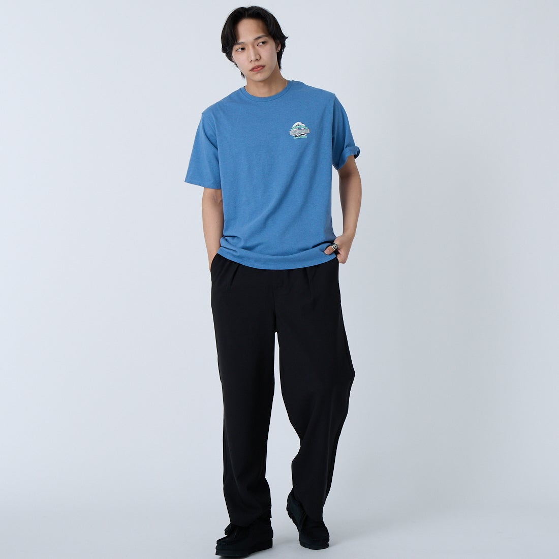 Noir Fabrik [ヌワールファブリック] CDマットウースストレッチバギーイージーパンツ [NF-262-014] 61 BLK &&モデル身長：179cm 着用サイズ：M&&