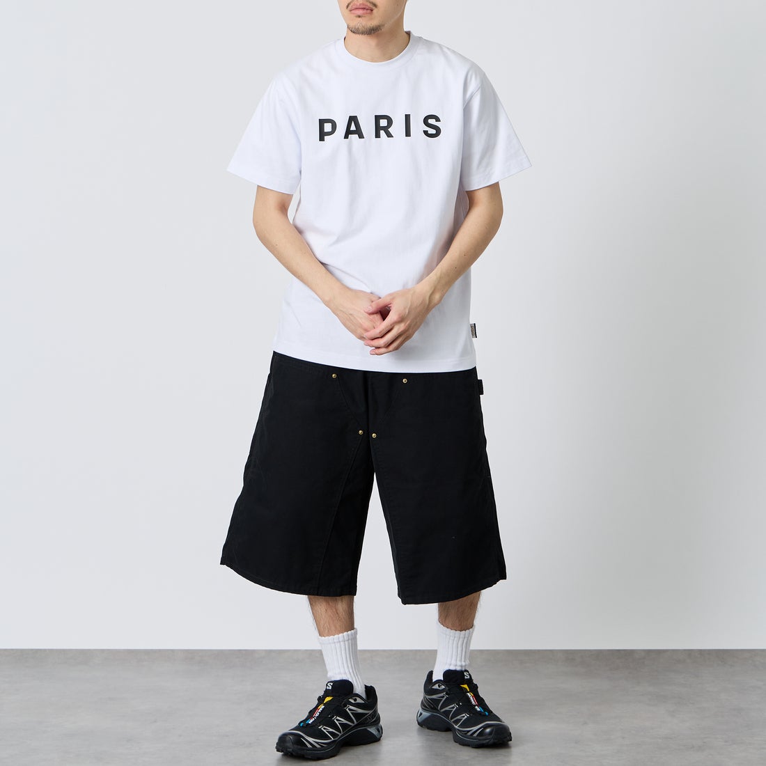 PARIS SAINT-GERMAN [パリ・サンジェルマン] PARISロゴ ラバープリント ショートスリーブTシャツ [PS0126SS0006] WHITE &&モデル身長：167cm 着用サイズ：M&&