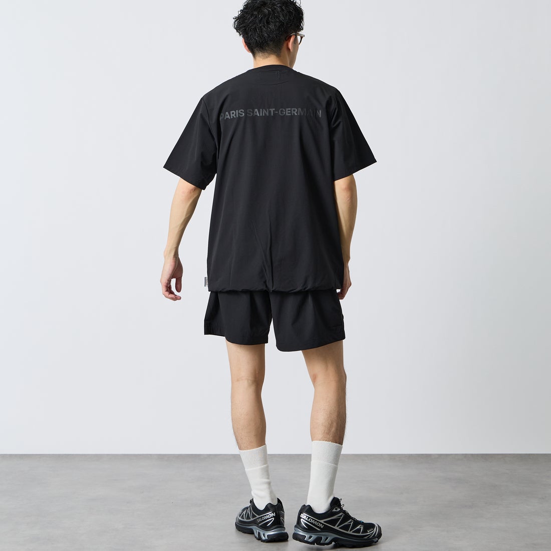 PARIS SAINT-GERMAN [パリ・サンジェルマン] ワッペン刺繍ロゴ ショートパンツ [PS1226SS0002] BLACK &&モデル身長：168cm 着用サイズ：L&&