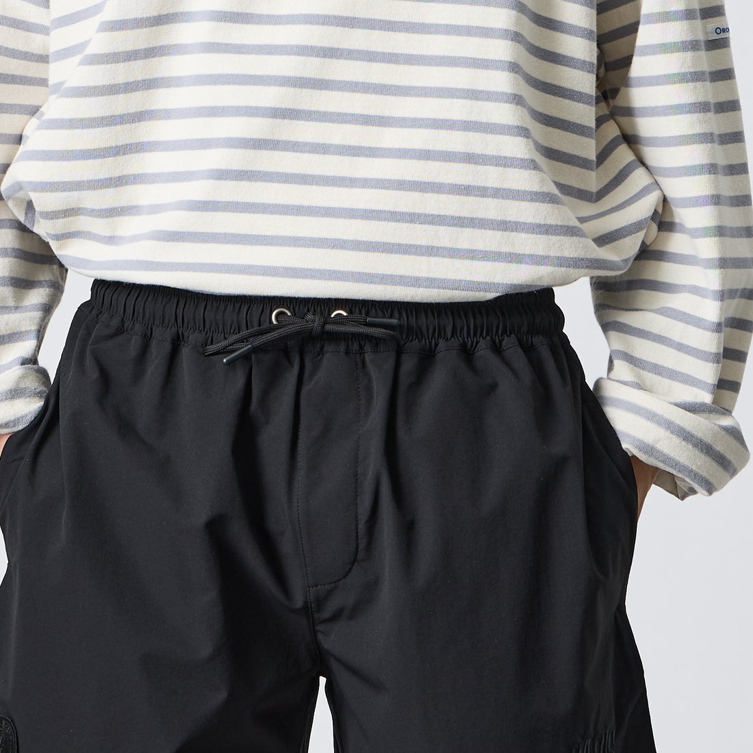 PARIS SAINT-GERMAN [パリ・サンジェルマン] ワッペン刺繍ロゴ ショートパンツ [PS1226SS0002] BLACK &&モデル身長：168cm 着用サイズ：L&&