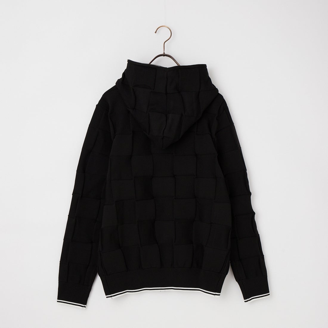 1PIU1UGUALE3 RELAX [ウノ ピゥ ウノ ウグァーレ トレ] ブロックニットジップアップフーディー [USK-26010] SN90 BLACK