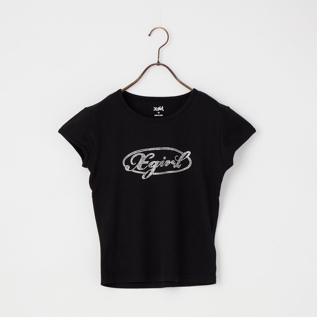X-girl [エックスガール] ラインストーンオーバルロゴベビーTシャツ [105261011010] BLACK