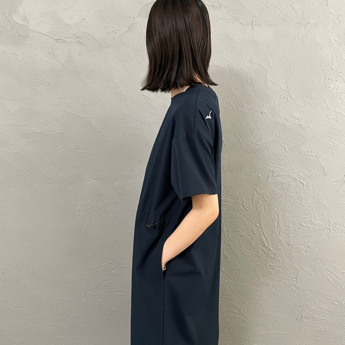 MIZUNO [ミズノ] 別注 4WAYストレッチ ギャザーデザインワンピース [D2JCDW01-JF] NAVY &&モデル身長：160cm 着用サイズ：F&&ノ] 別注 4WAYストレッチ ギャザーデザインワンピース [D2JCDW01-JF] CHARCOAL &&モデル身長：158cm 着用サイズ：F&&