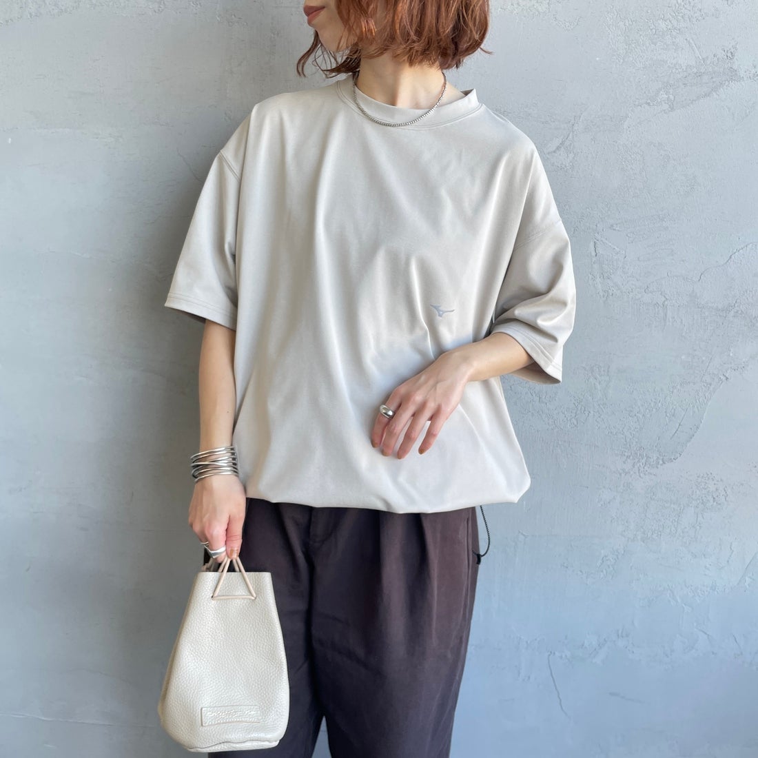MIZUNO [ミズノ] 別注 ドローコード付き バックプリントTシャツ [D2JADW01-JF] GREIGE