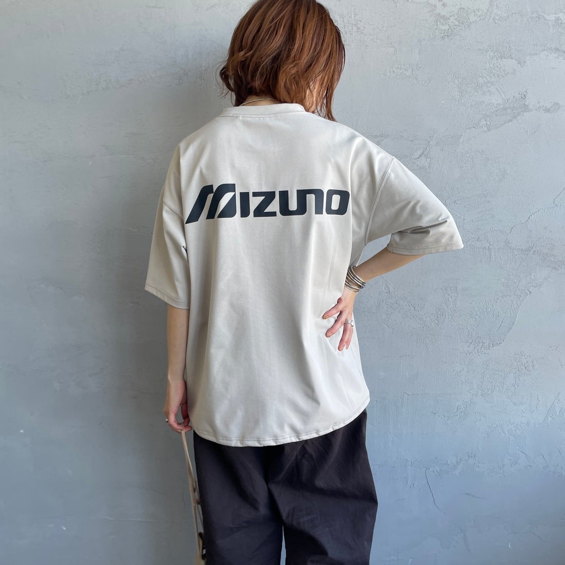 MIZUNO [ミズノ] 別注 ドローコード付き バックプリントTシャツ [D2JADW01-JF] GREIGE
