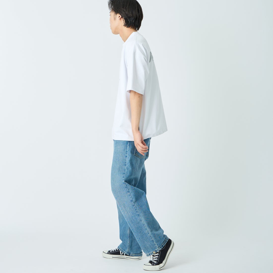 MIZUNO [ミズノ] 別注 ドローコード付き バックプリントTシャツ [D2JADW01-JF] WHITE &&モデル身長：179cm 着用サイズ：L&&