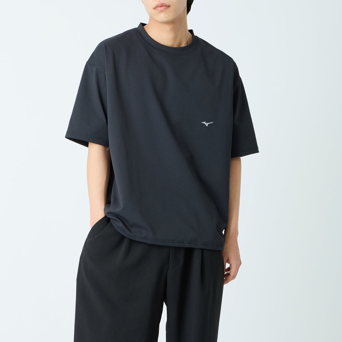 MIZUNO [ミズノ] 別注 ドローコード付き バックプリントTシャツ [D2JADW01-JF] BLACK &&モデル身長：179cm 着用サイズ：L&&