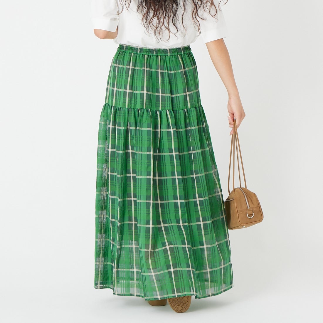 CLOCHE [クロシェ] シアーチェックティアードスカート [61086006] ｸﾞﾘｰﾝ &&モデル身長：162cm 着用サイズ：2&&