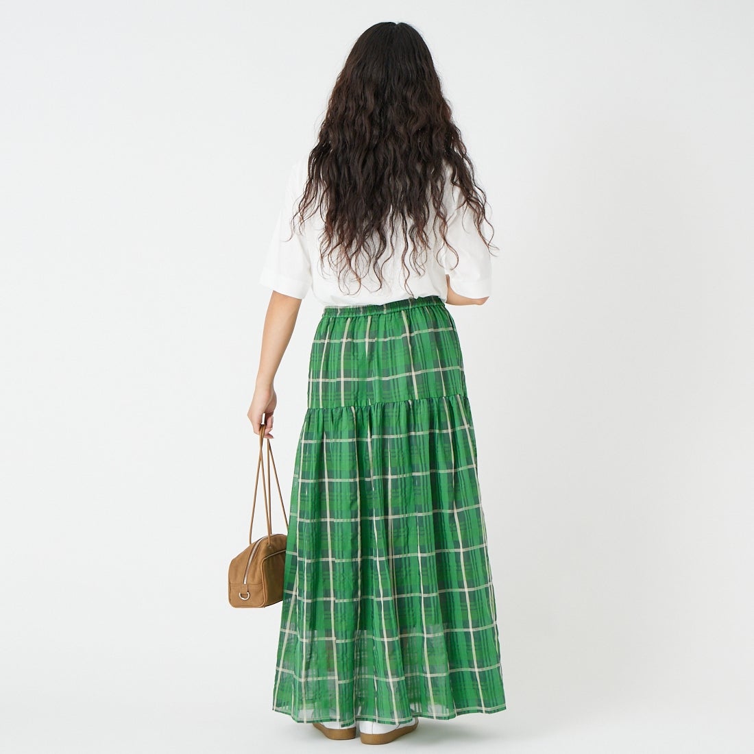 CLOCHE [クロシェ] シアーチェックティアードスカート [61086006] ｸﾞﾘｰﾝ &&モデル身長：162cm 着用サイズ：2&&