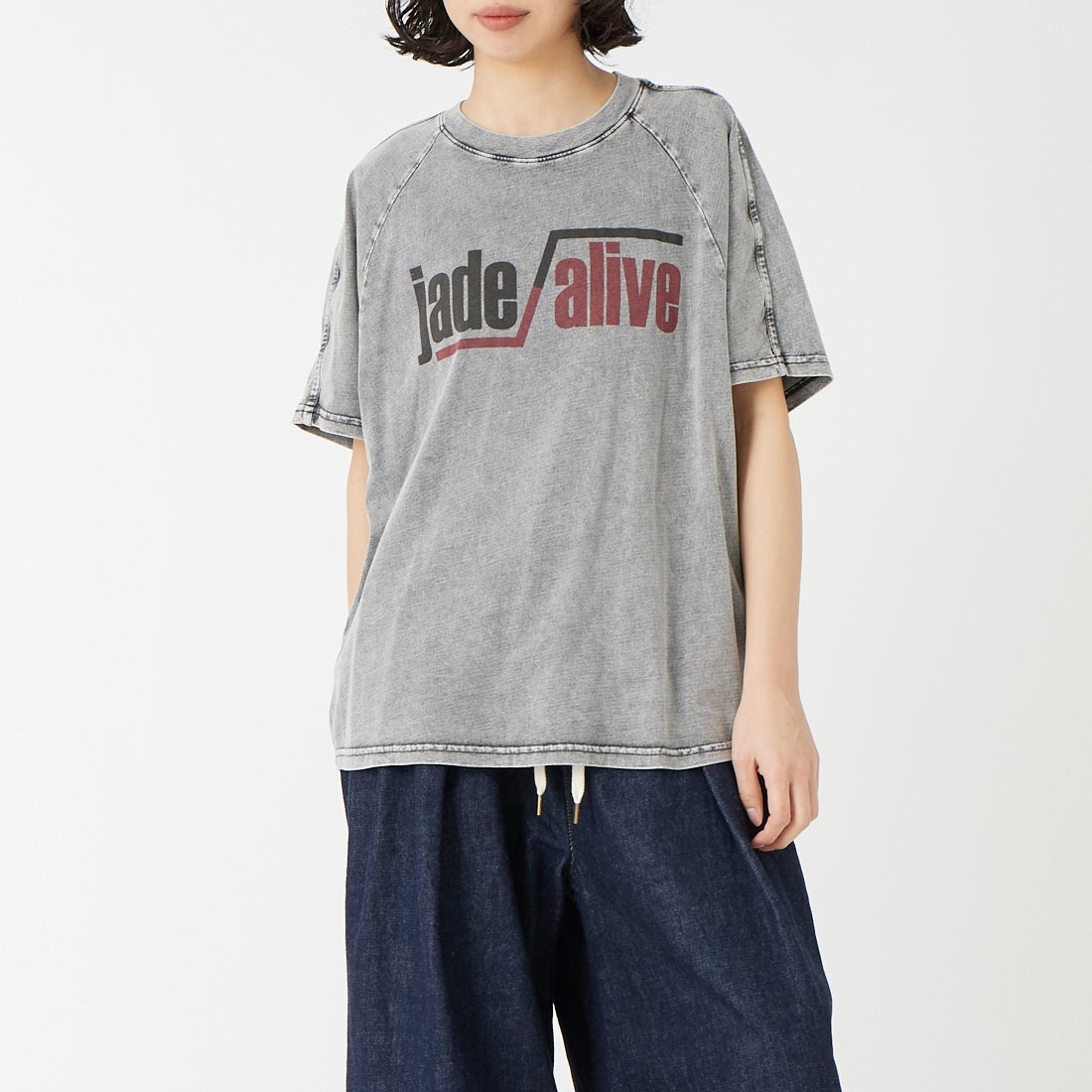 ROTA CANAL [ロタ カナル] jade alive Tシャツ [1205-261002] GRAY &&モデル身長：162cm 着用サイズ：M&&