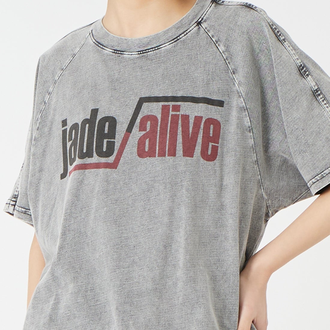 ROTA CANAL [ロタ カナル] jade alive Tシャツ [1205-261002] GRAY &&モデル身長：162cm 着用サイズ：M&&