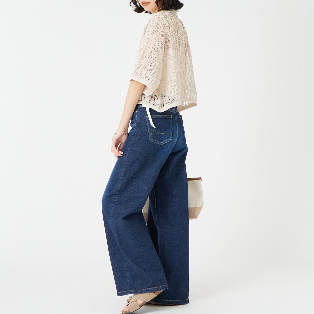 CLOCHE [クロシェ] 和紙混透かし編みニットシャツ [61285600] ﾍﾞｰｼﾞｭ &&モデル身長：162cm 着用サイズ：2&&
