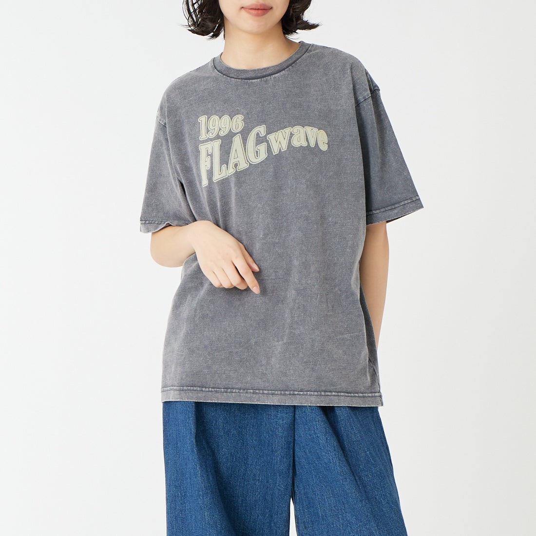 ROTA CANAL [ロタ カナル] FLAG wave Tシャツ [1205-261001] NAVY &&モデル身長：162cm 着用サイズ：M&&