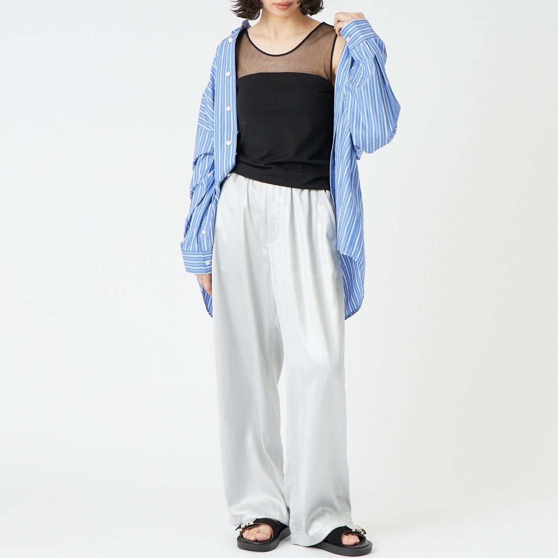 CLOCHE [クロシェ] カップ付きチュールタンクトップ [61285603] ﾌﾞﾗｯｸ &&モデル身長：162cm 着用サイズ：2&&