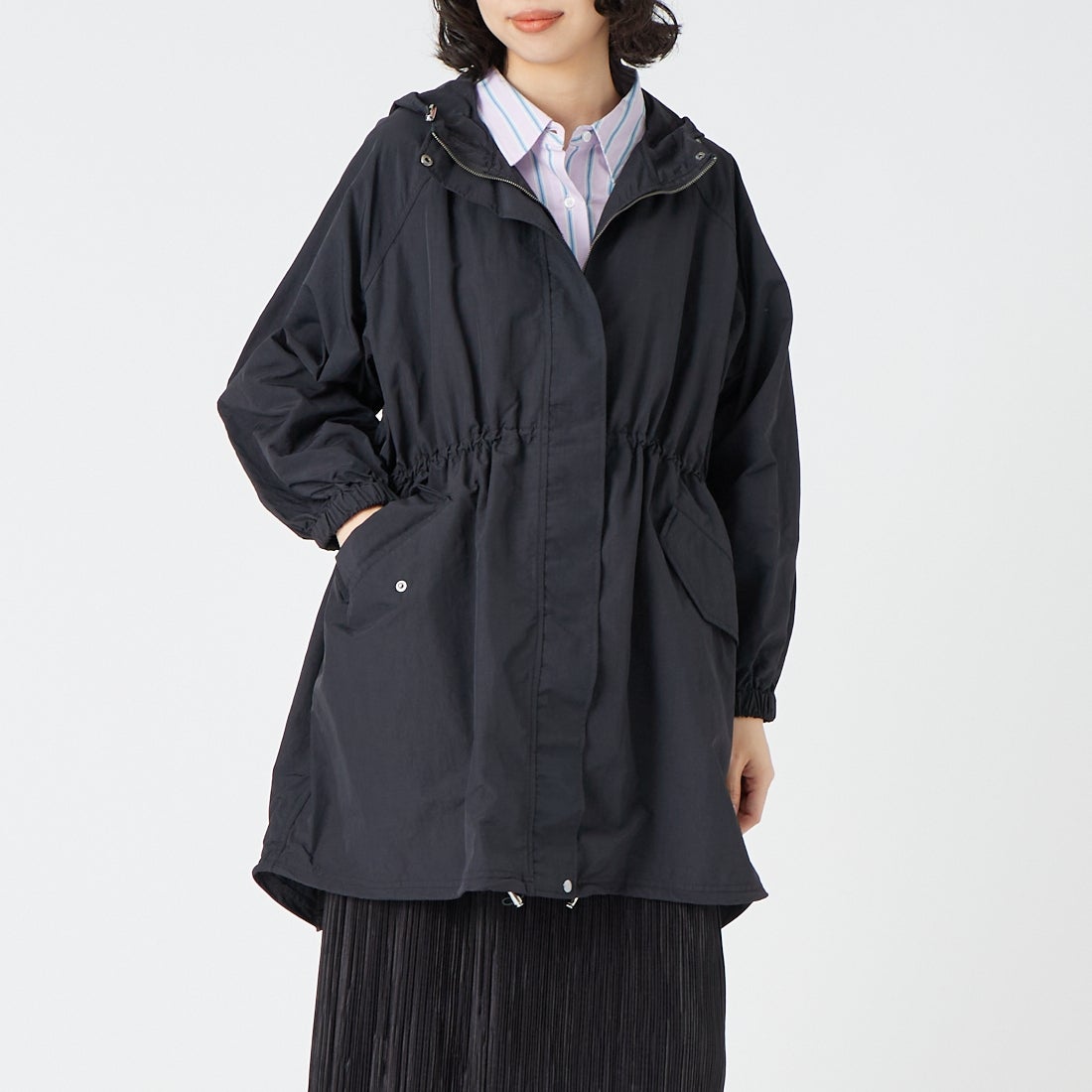 Jeans Factory Clothes [ジーンズファクトリークローズ] ウエストドローナイロンパーカー [21267066] 004 ﾌﾞﾗｯｸ &&モデル身長：162cm 着用サイズ：F&&