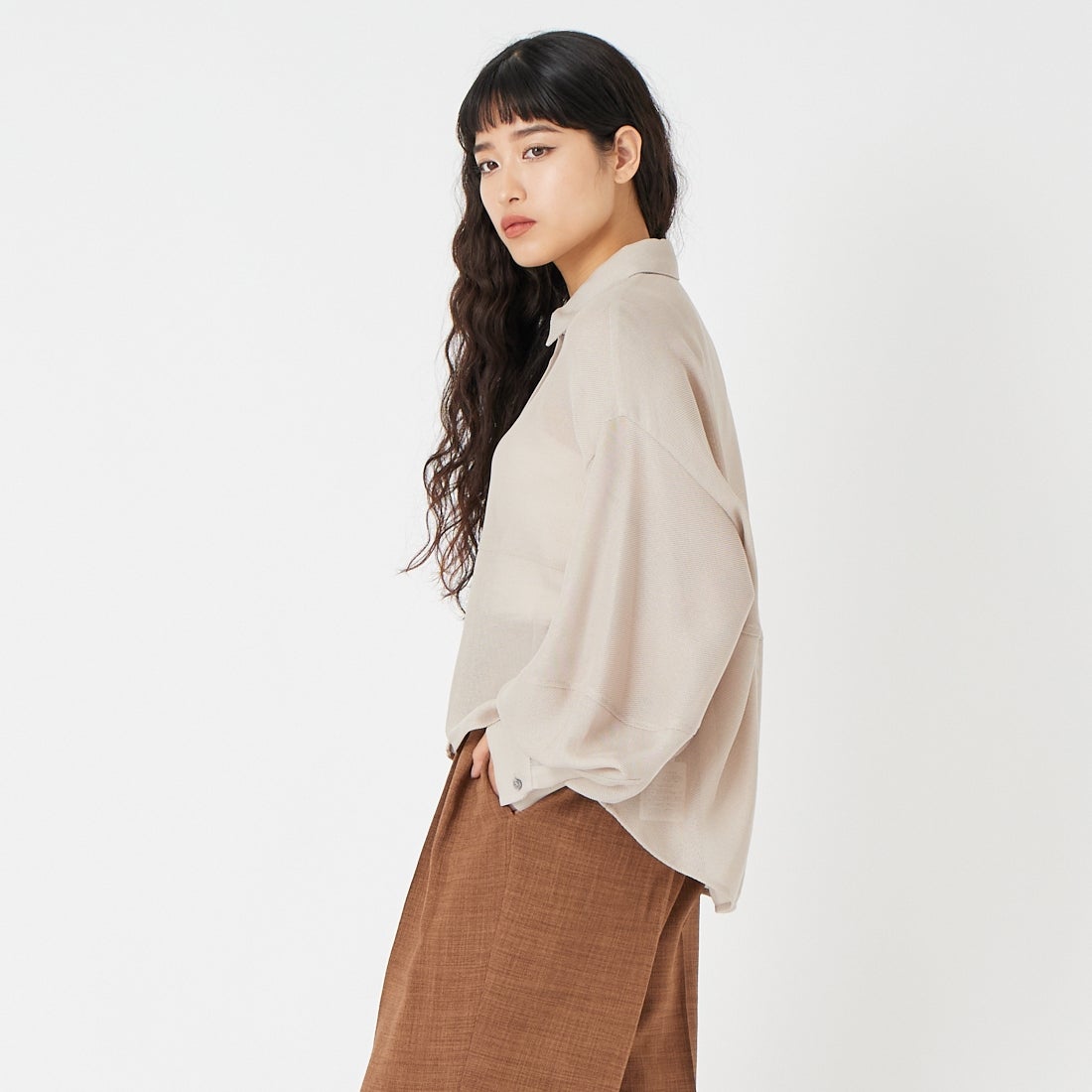 CLOCHE [クロシェ] コクーンメッシュシャツ [61285588] ﾍﾞｰｼﾞｭ &&モデル身長：162cm 着用サイズ：2&&