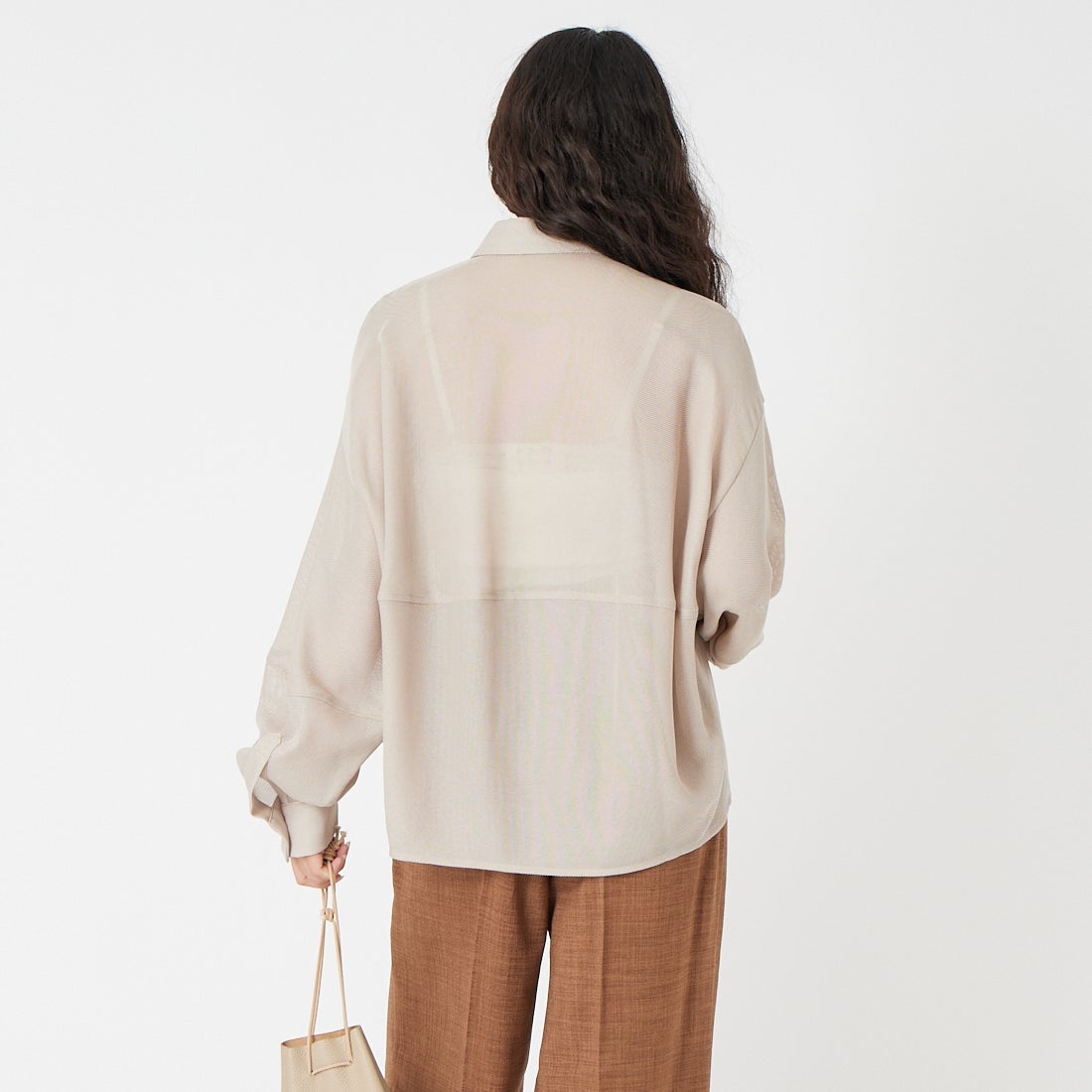 CLOCHE [クロシェ] コクーンメッシュシャツ [61285588] ﾍﾞｰｼﾞｭ &&モデル身長：162cm 着用サイズ：2&&