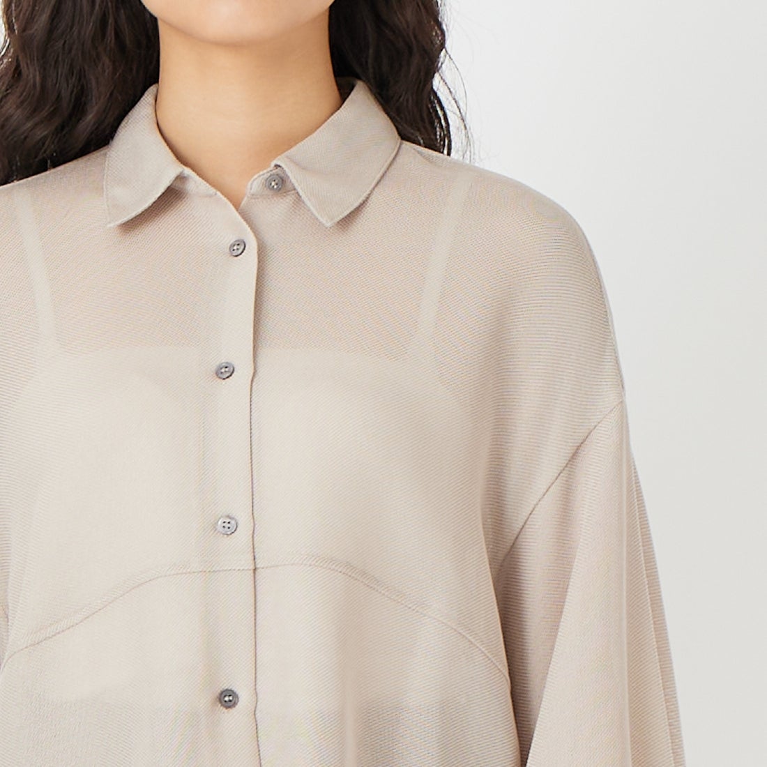 CLOCHE [クロシェ] コクーンメッシュシャツ [61285588] ﾍﾞｰｼﾞｭ &&モデル身長：162cm 着用サイズ：2&&