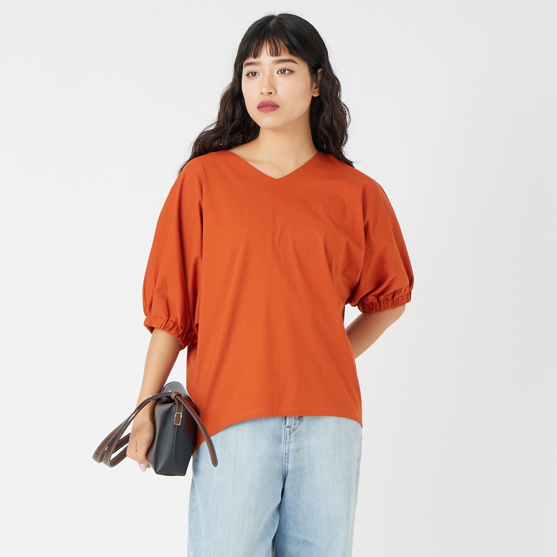 Jf Ready Made [ジェイエフレディメイド] シルケットベアドルマンTシャツ [3212104] 202 ｵﾚﾝｼﾞ &&モデル身長：162cm 着用サイズ：F&&