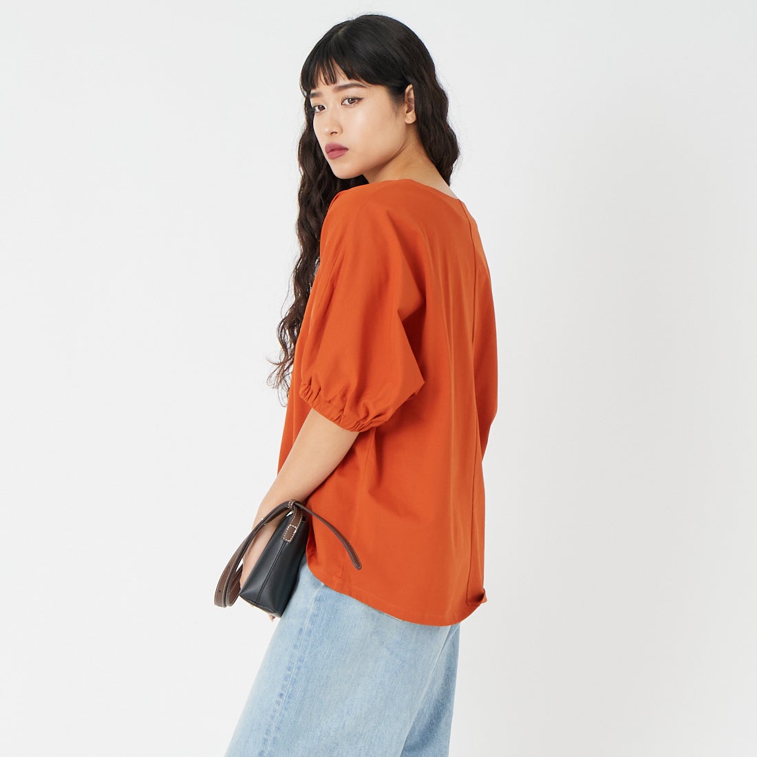 Jf Ready Made [ジェイエフレディメイド] シルケットベアドルマンTシャツ [3212104] 202 ｵﾚﾝｼﾞ &&モデル身長：162cm 着用サイズ：F&&