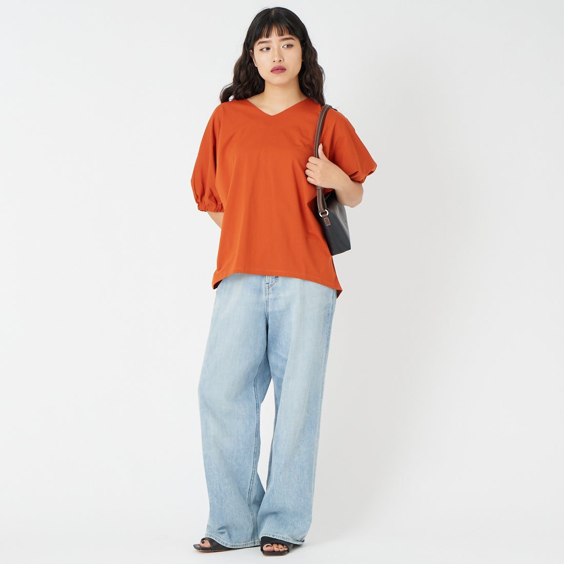 Jf Ready Made [ジェイエフレディメイド] シルケットベアドルマンTシャツ [3212104] 202 ｵﾚﾝｼﾞ &&モデル身長：162cm 着用サイズ：F&&